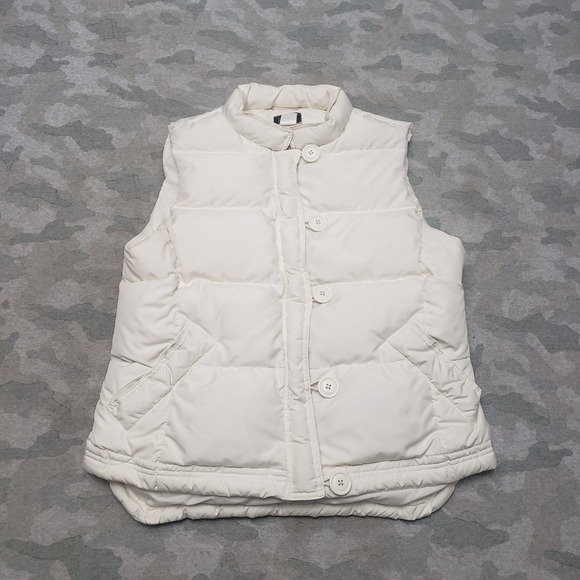 J.CREW Jackets & Blazers - J.Crew Down Puffer Vest Womens Large White Button Sleeveless